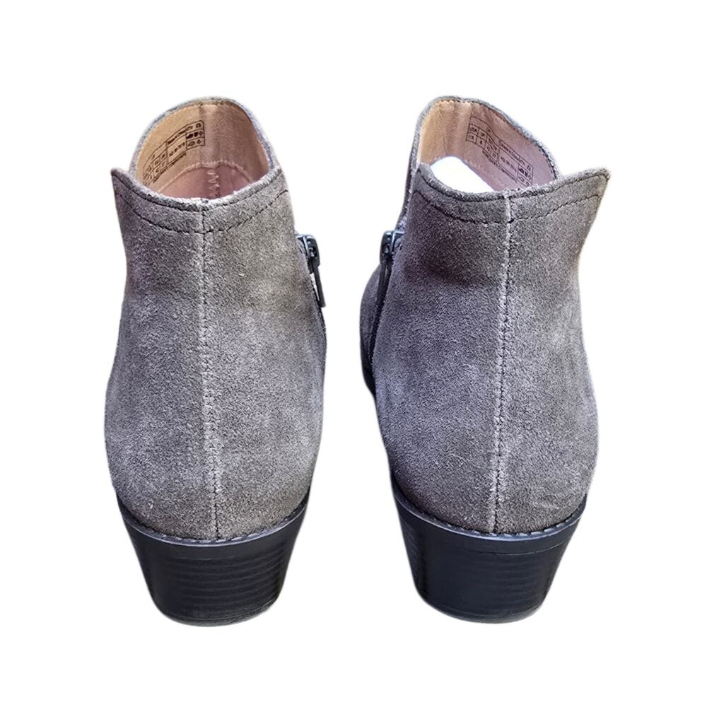 Vionic Liv Gray Suede Ankle Boots Women Size 10 Side Zip Booties Low Block Heel - Picture 4 of 11